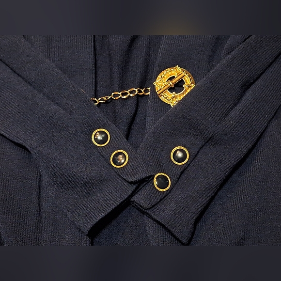 St. John Collection Santana Knit Longline Jacket Blazer Navy Gold Buttons Size 4 - Picture 6 of 16
